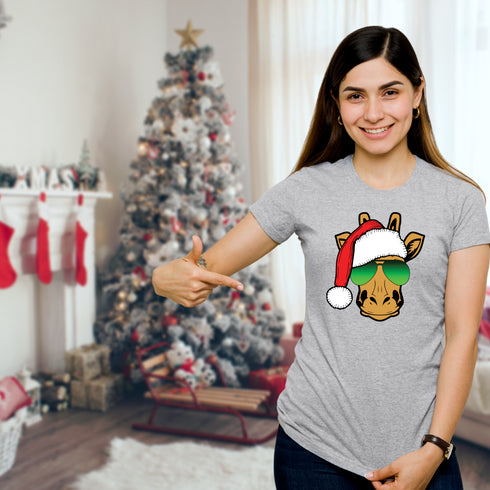 Funny Giraffe Wearing Sunglasses Christmas Crewneck T-Shirt-Unisex